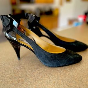 Jazz Made In Spain Vintage Black Suede Classic High Heels Size 8 1/2